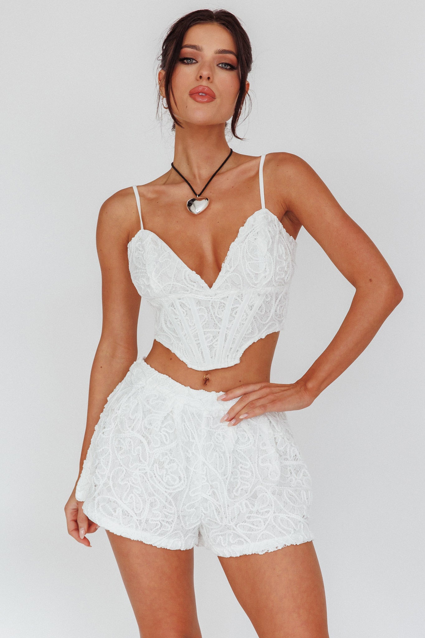 Staycation Lace Shorts White by Selfie Leslie