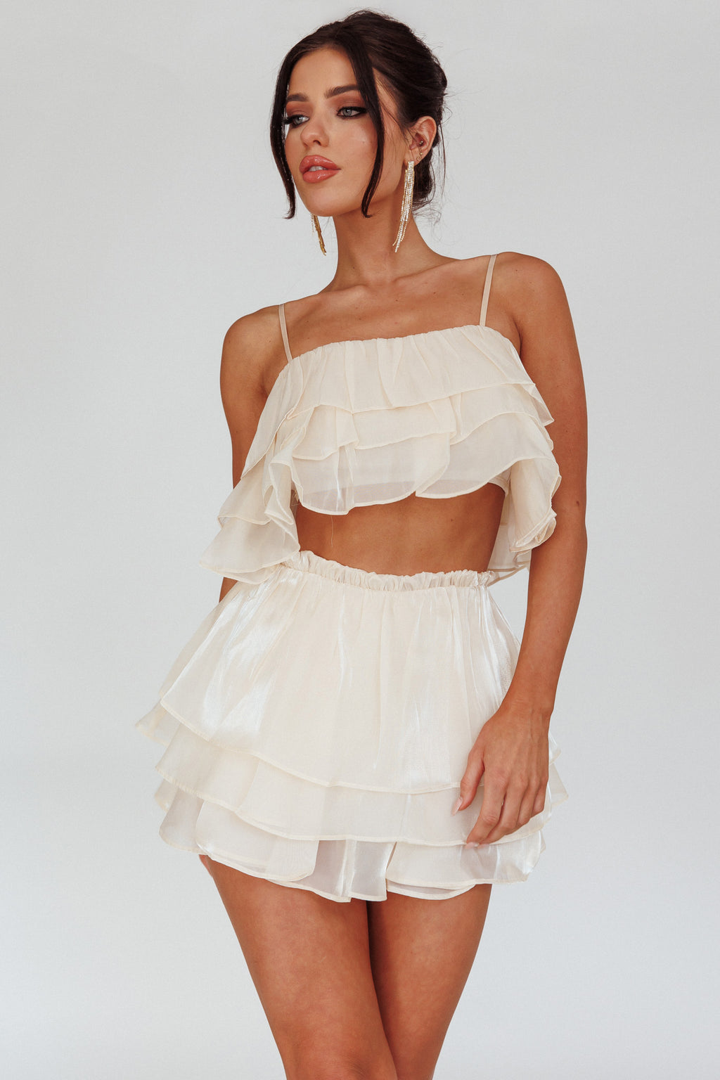 Easy To Love Layered Ruffle Crop Top Cream by Selfie Leslie