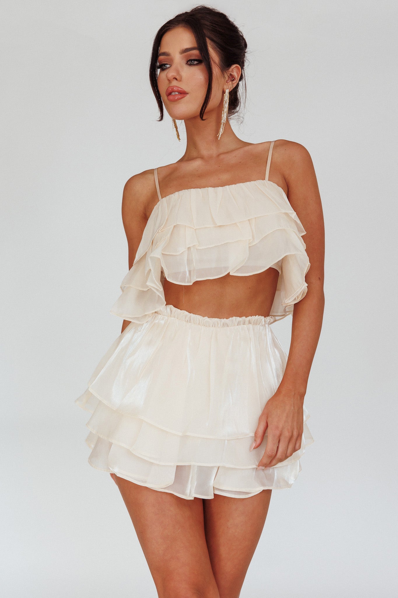 Shop the Easy To Love Layered Ruffle Crop Top Cream