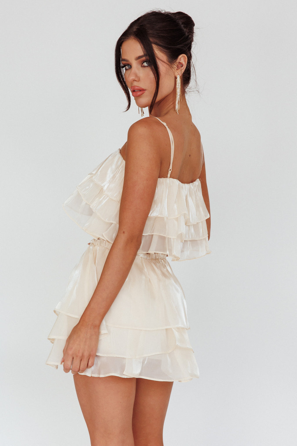 Easy To Love Layered Ruffle Crop Top Cream by Selfie Leslie