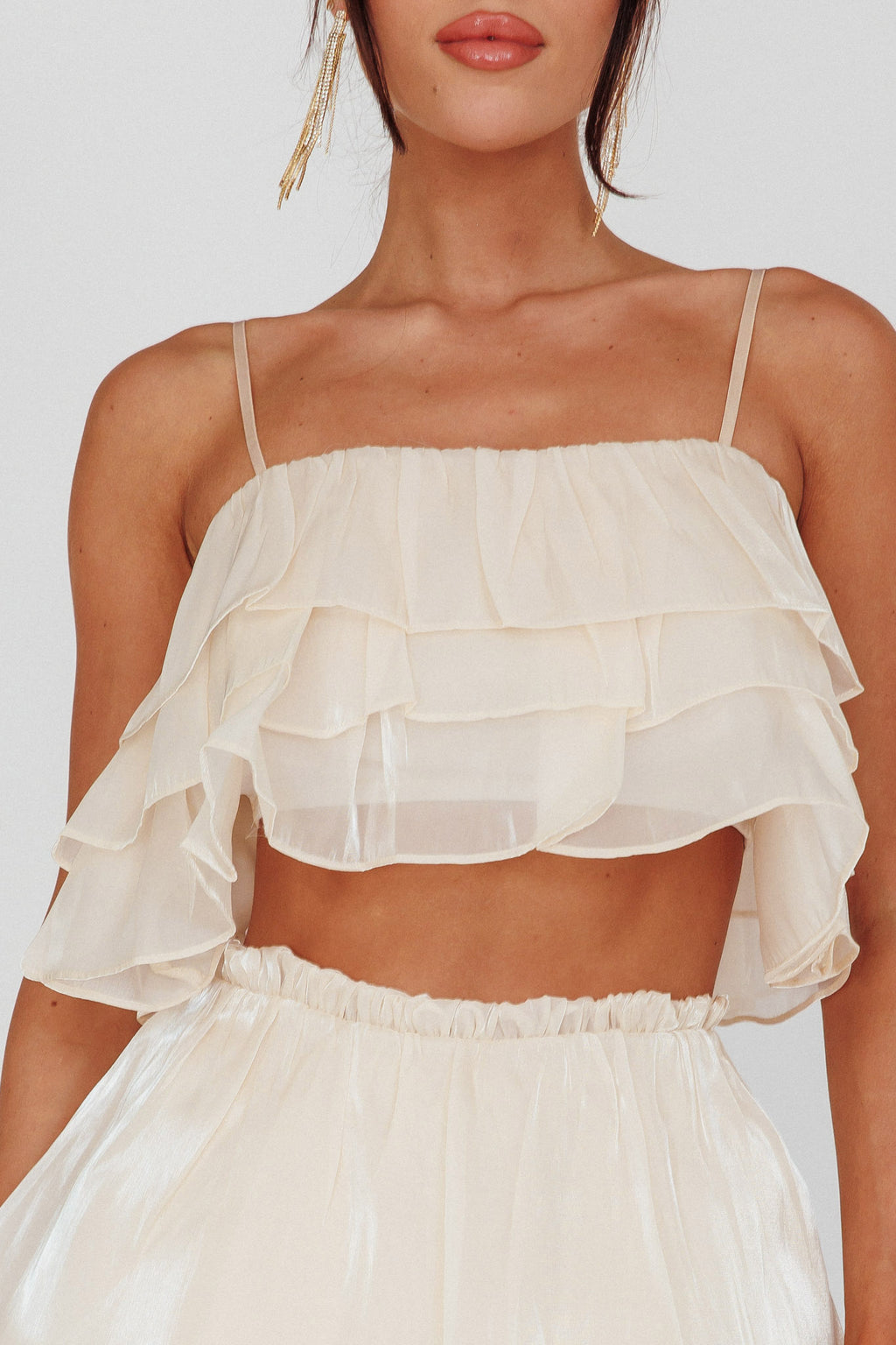 Easy To Love Layered Ruffle Crop Top Cream by Selfie Leslie