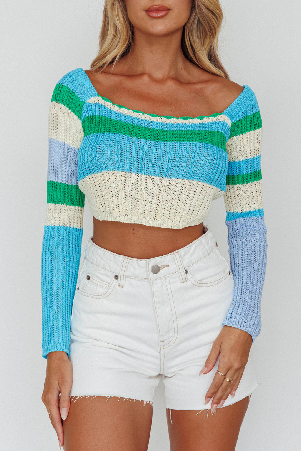 Zandra Long Sleeve Knit Top Blue Multi by Selfie Leslie
