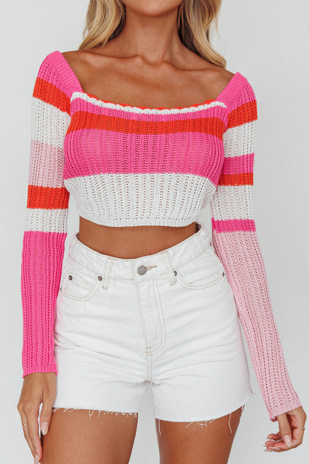 Zandra Long Sleeve Knit Top Pink Multi by Selfie Leslie