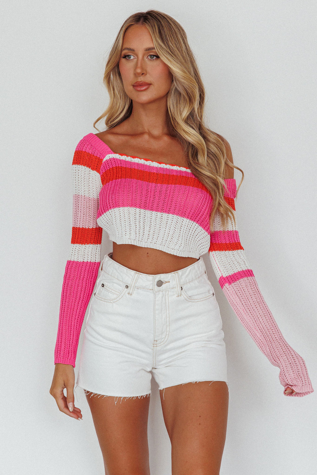 Zandra Long Sleeve Knit Top Pink Multi by Selfie Leslie