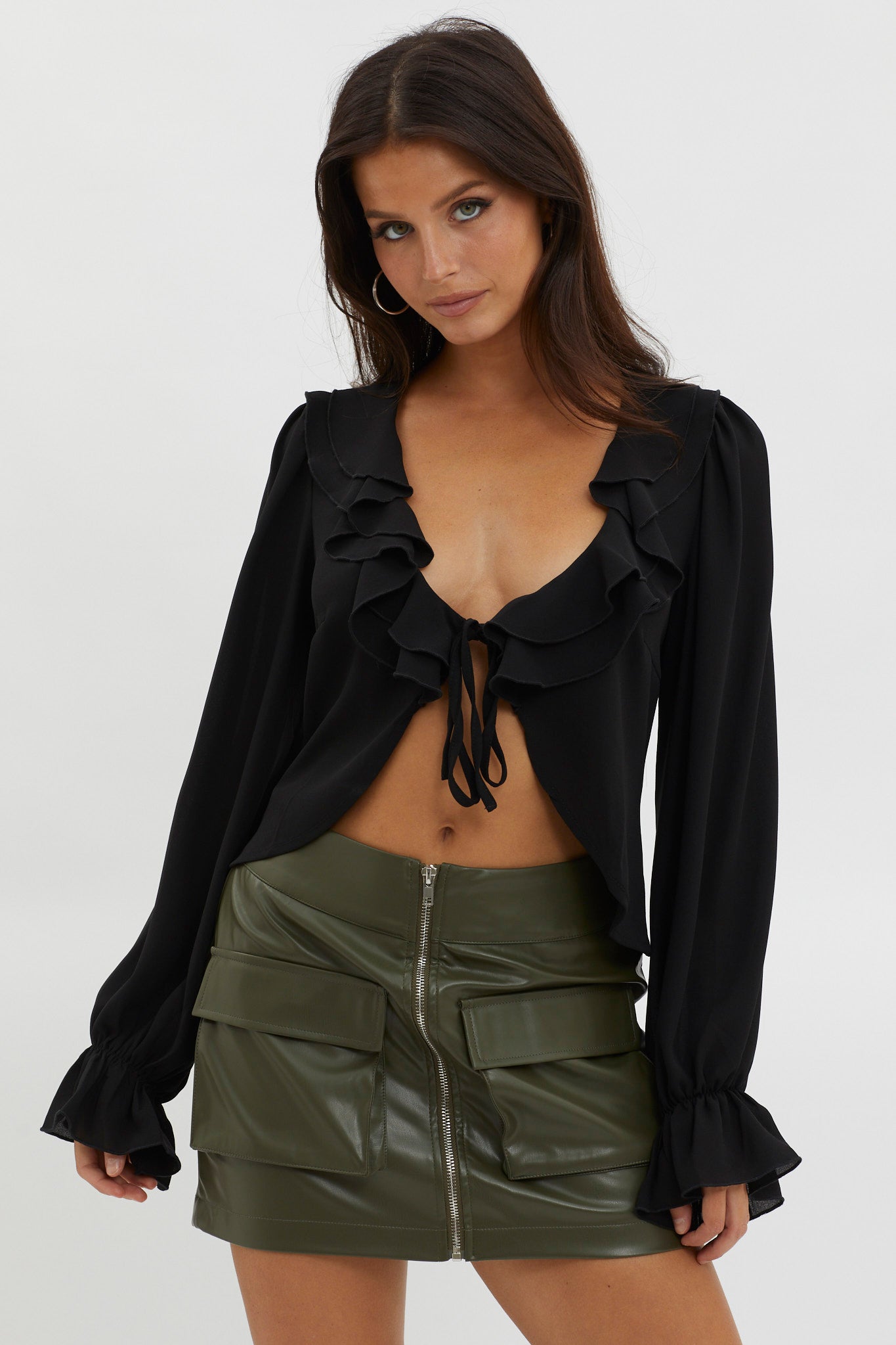 Pale Fire Tie Front Top Black by Selfie Leslie
