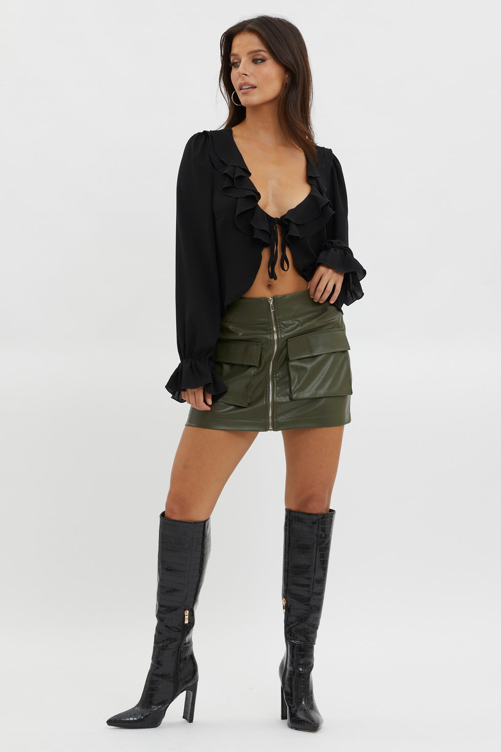 Pale Fire Tie Front Top Black by Selfie Leslie