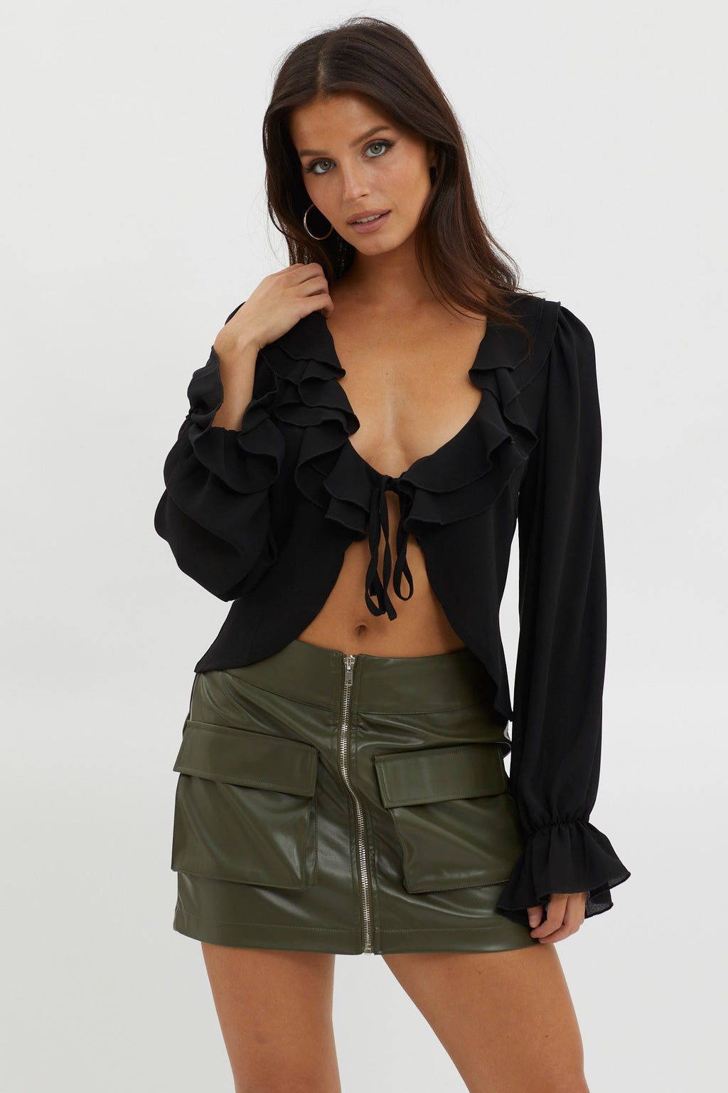 Pale Fire Tie Front Top Black by Selfie Leslie