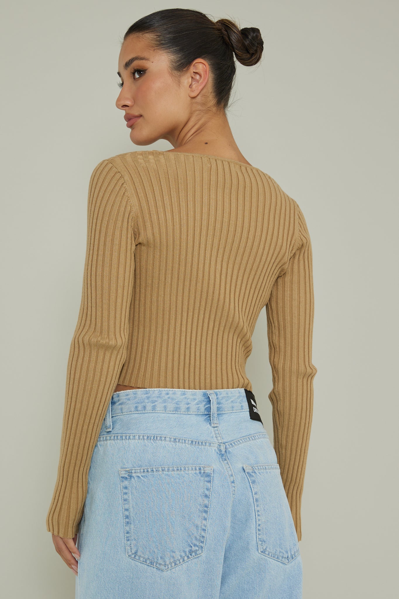 New School Long Sleeve Top Taupe by Selfie Leslie