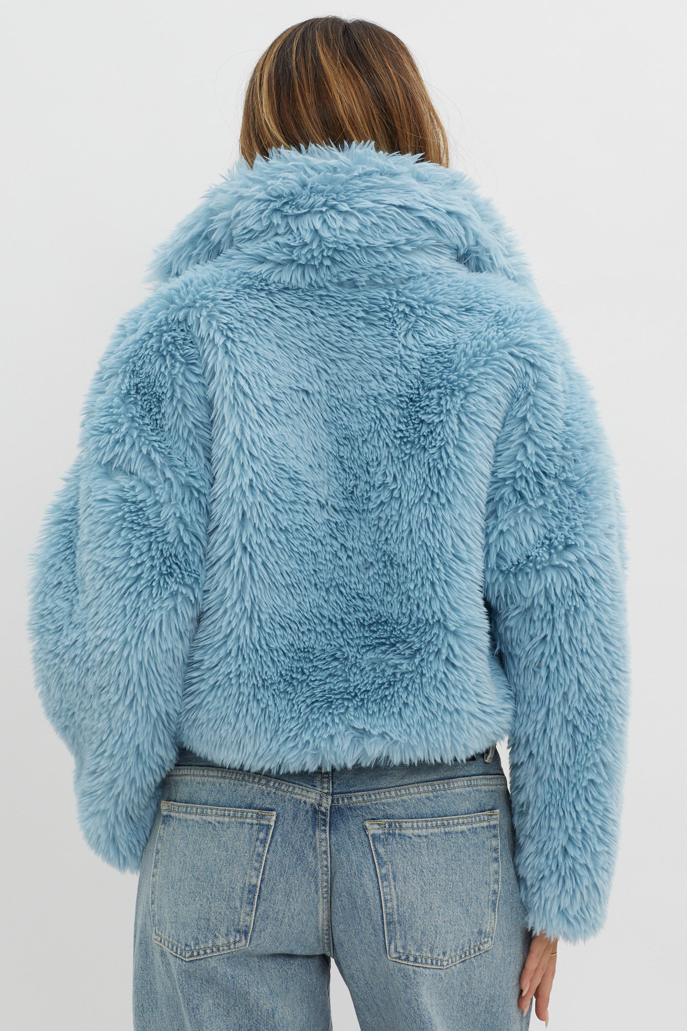 St Moritz Notch Lapel Fur Jacket Blue by Selfie Leslie