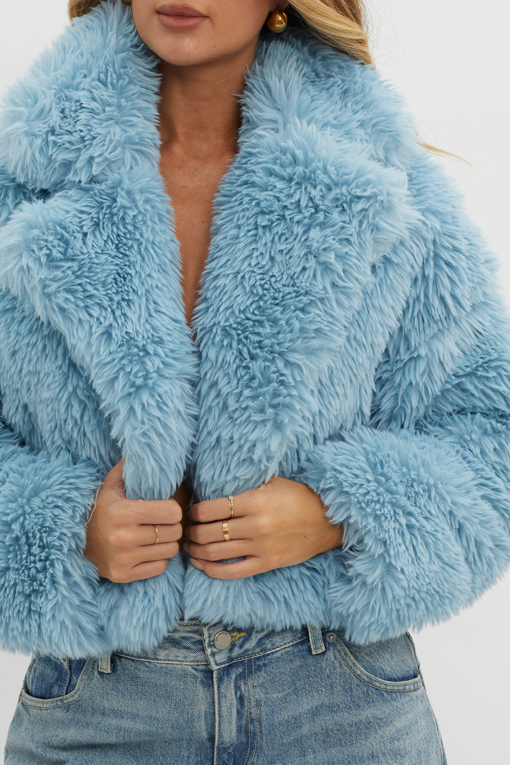 St Moritz Notch Lapel Fur Jacket Blue by Selfie Leslie