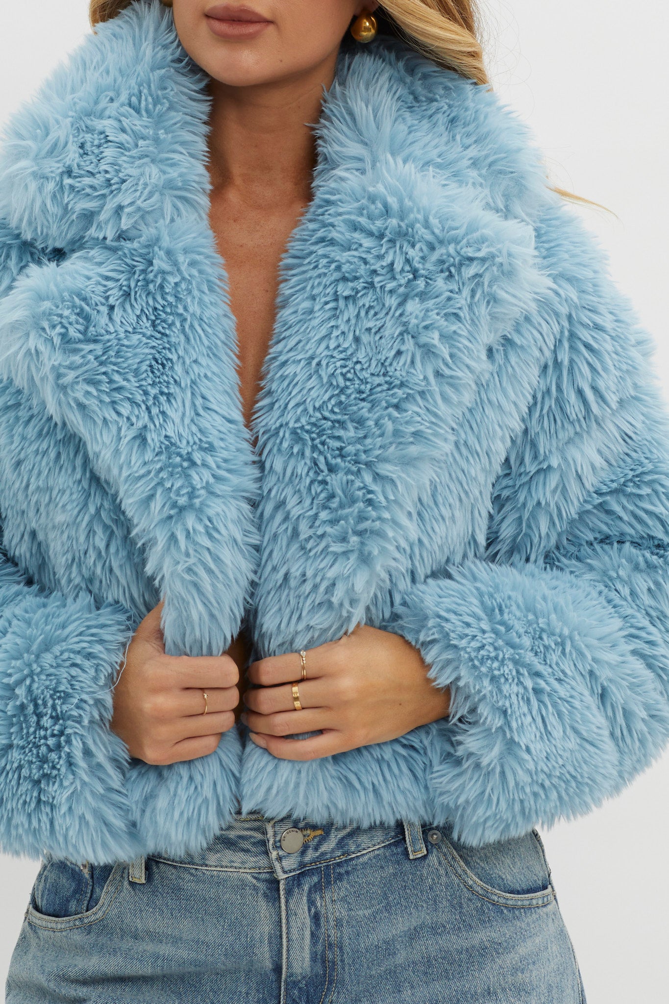 St Moritz Notch Lapel Fur Jacket Blue by Selfie Leslie
