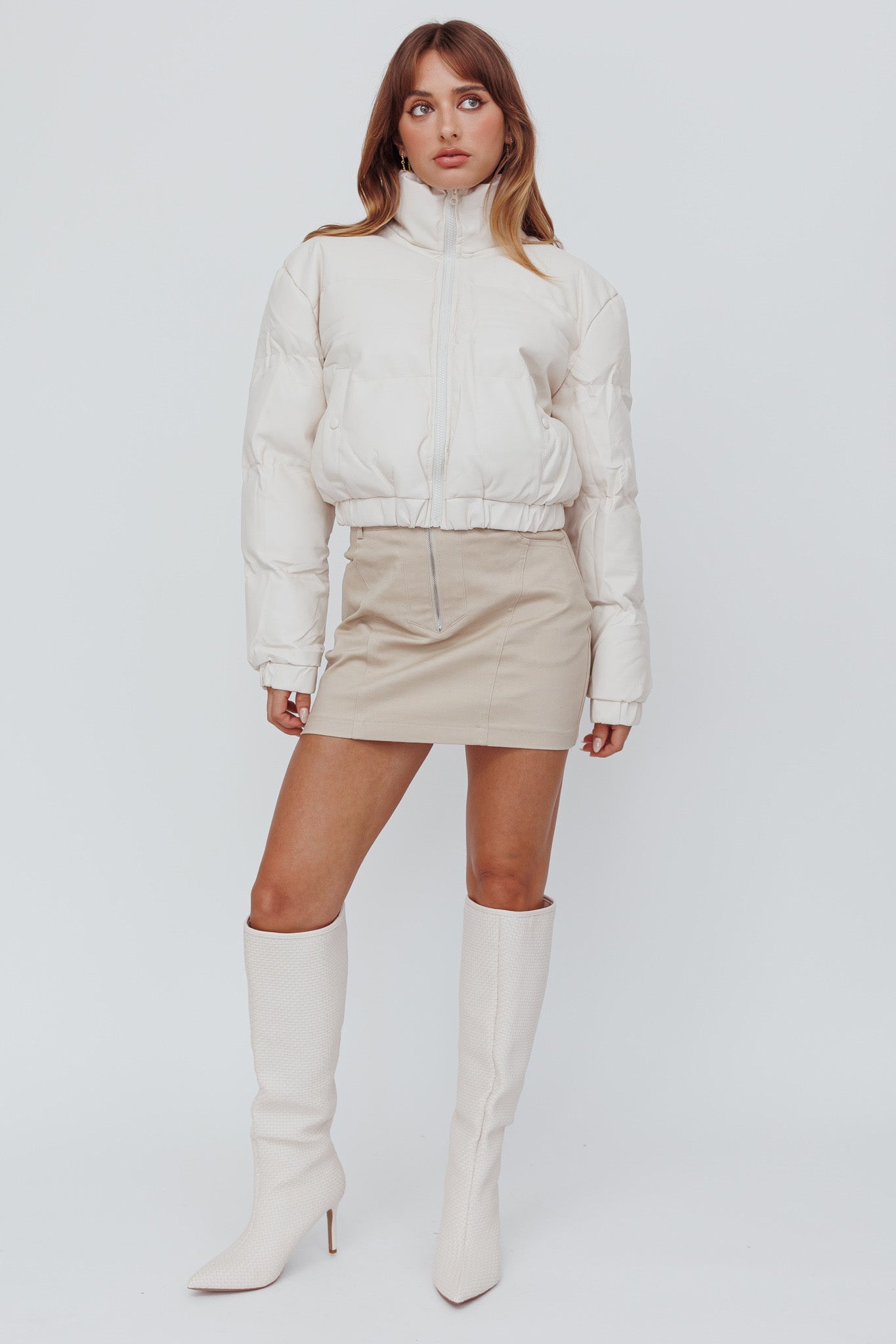 Winter Magic Faux Leather Puffer Jacket Cream by Selfie Leslie