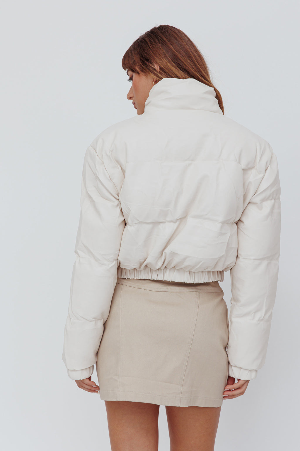 Winter Magic Faux Leather Puffer Jacket Cream by Selfie Leslie