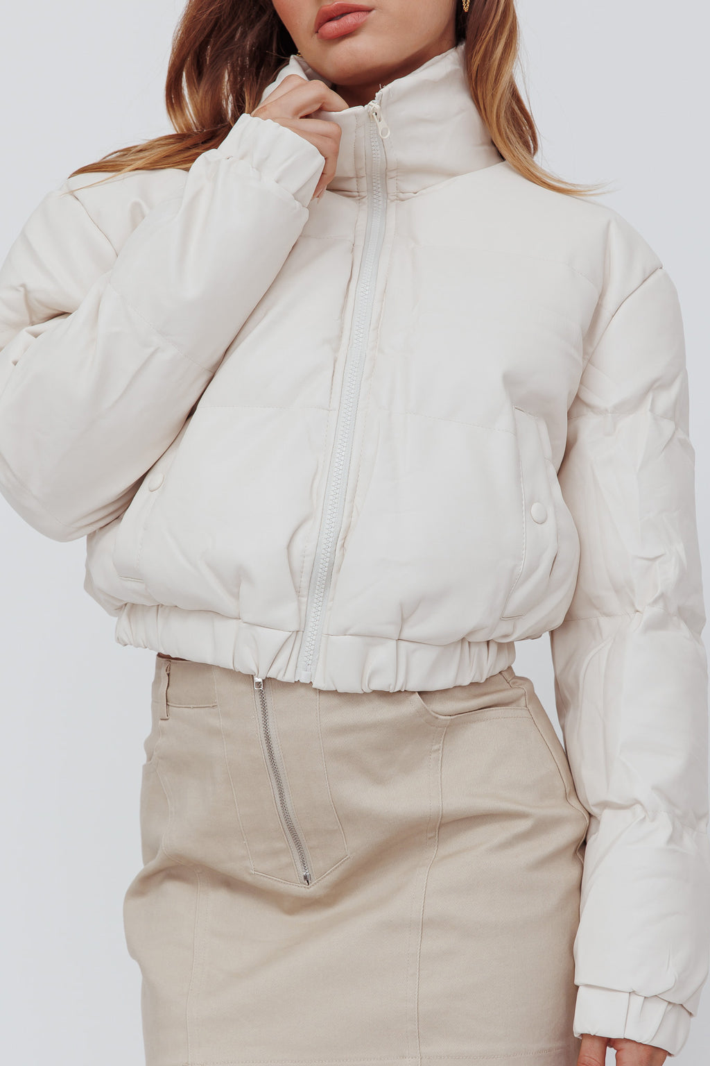 Winter Magic Faux Leather Puffer Jacket Cream by Selfie Leslie