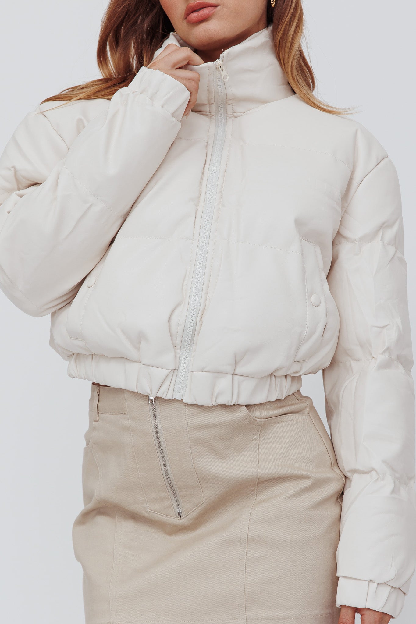 Winter Magic Faux Leather Puffer Jacket Cream by Selfie Leslie