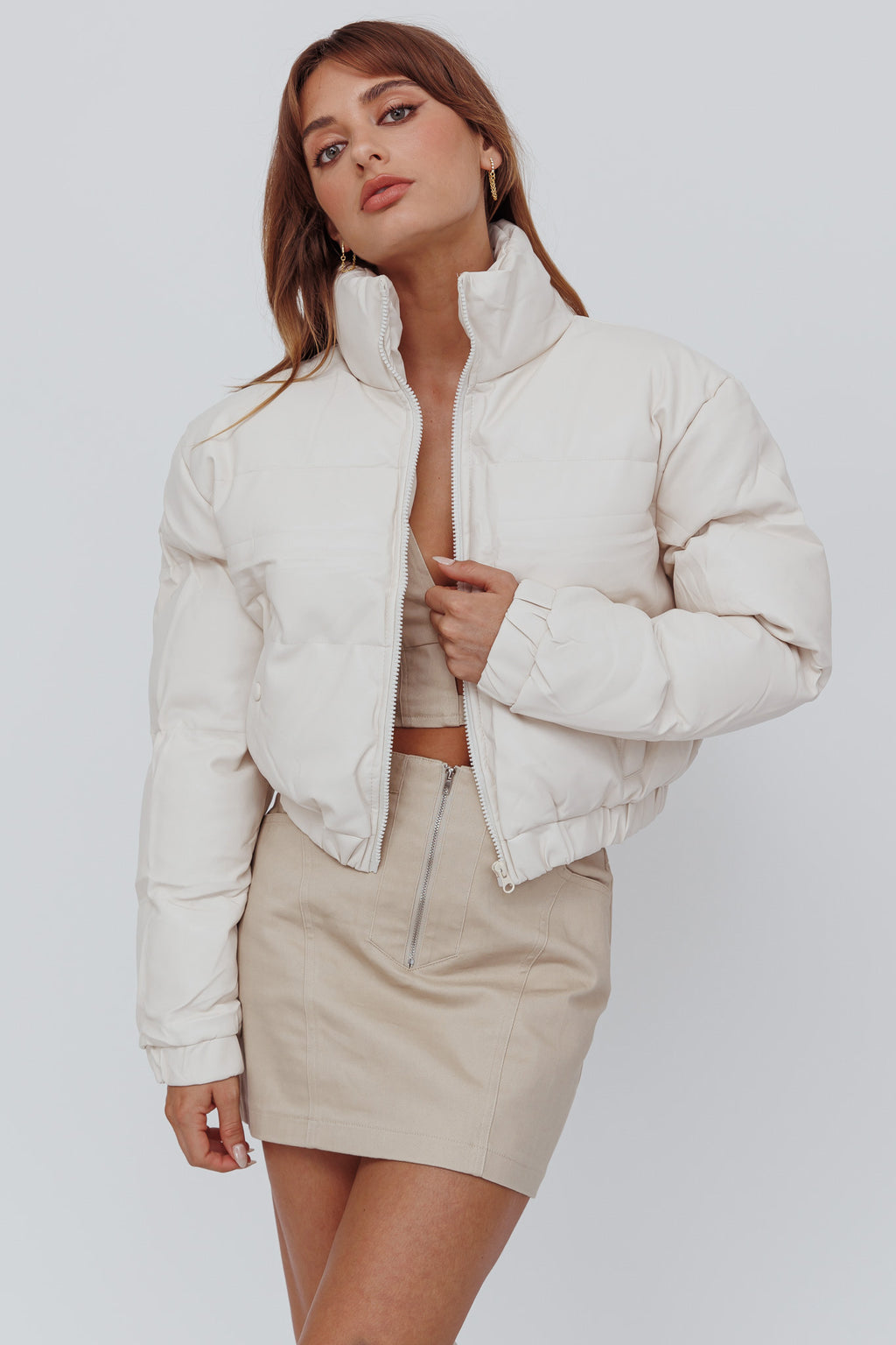 Winter Magic Faux Leather Puffer Jacket Cream by Selfie Leslie