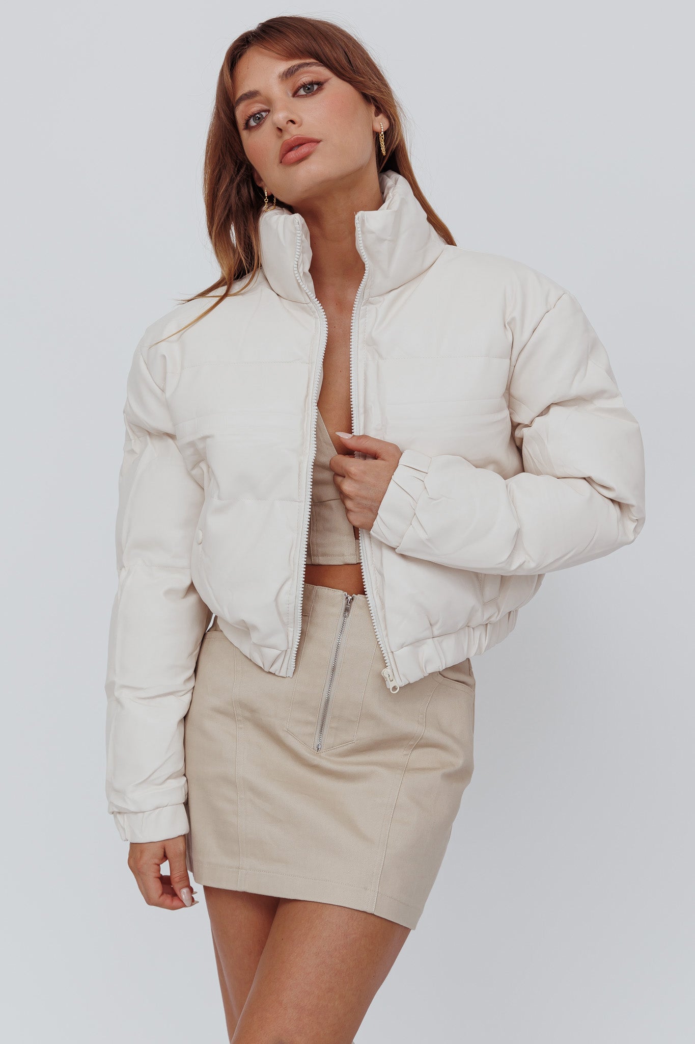 Winter Magic Faux Leather Puffer Jacket Cream by Selfie Leslie