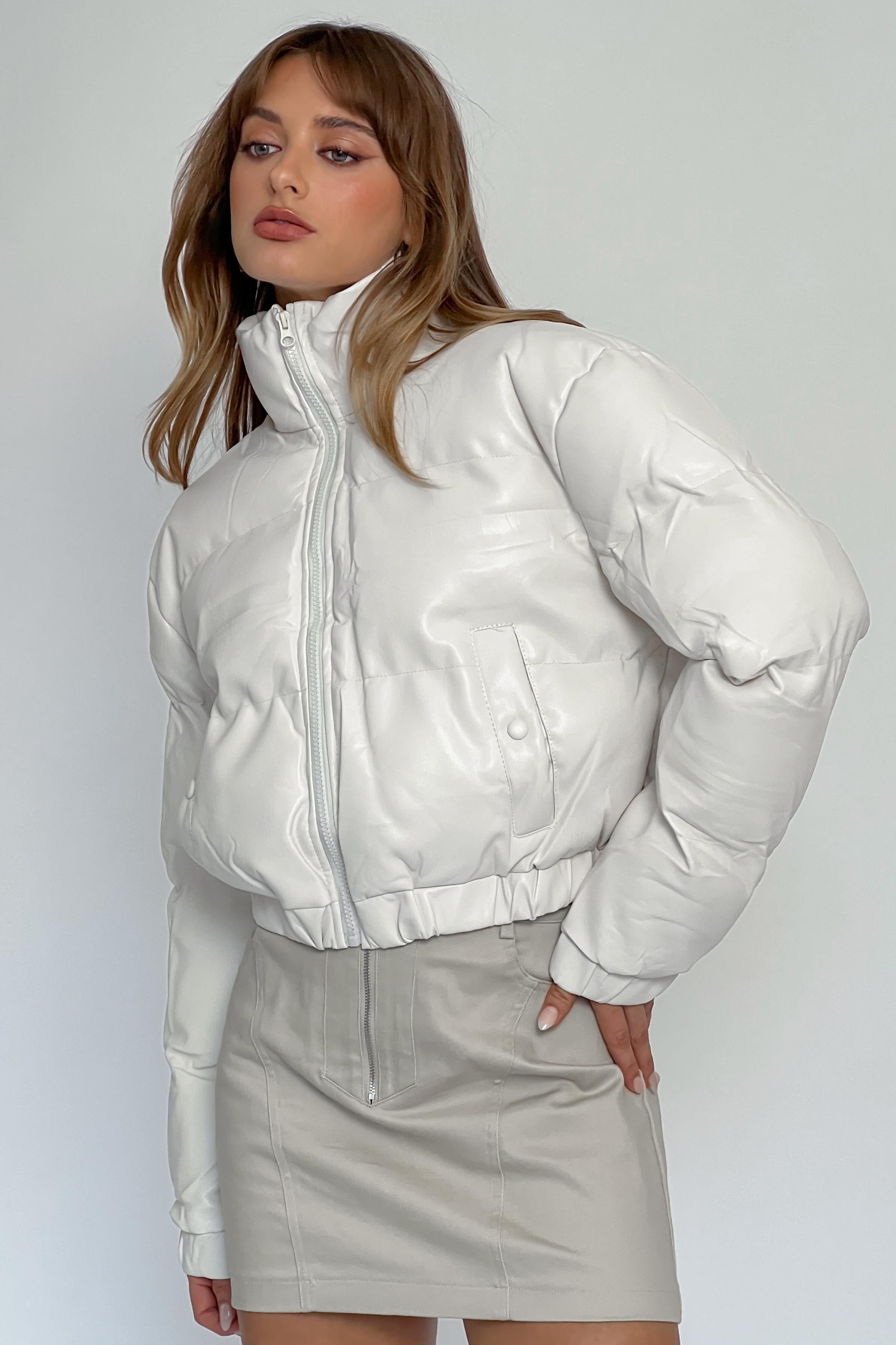 Winter Magic Faux Leather Puffer Jacket Cream– Selfie Leslie