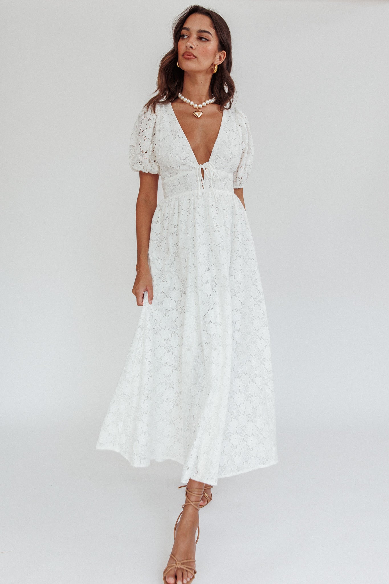Sunday Kinda Love Puff Sleeve Lace Dress White by Selfie Leslie