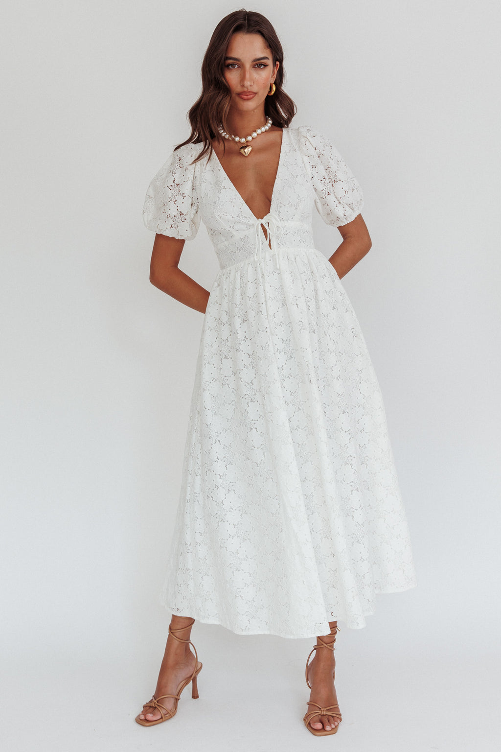Sunday Kinda Love Puff Sleeve Lace Dress White by Selfie Leslie