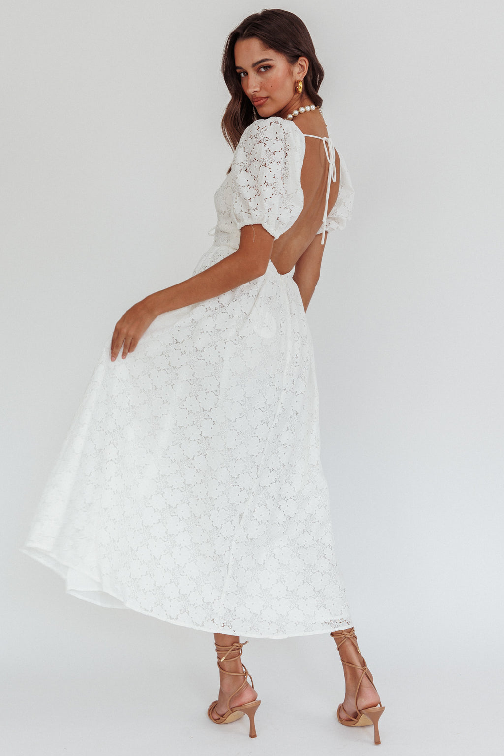 Sunday Kinda Love Puff Sleeve Lace Dress White by Selfie Leslie