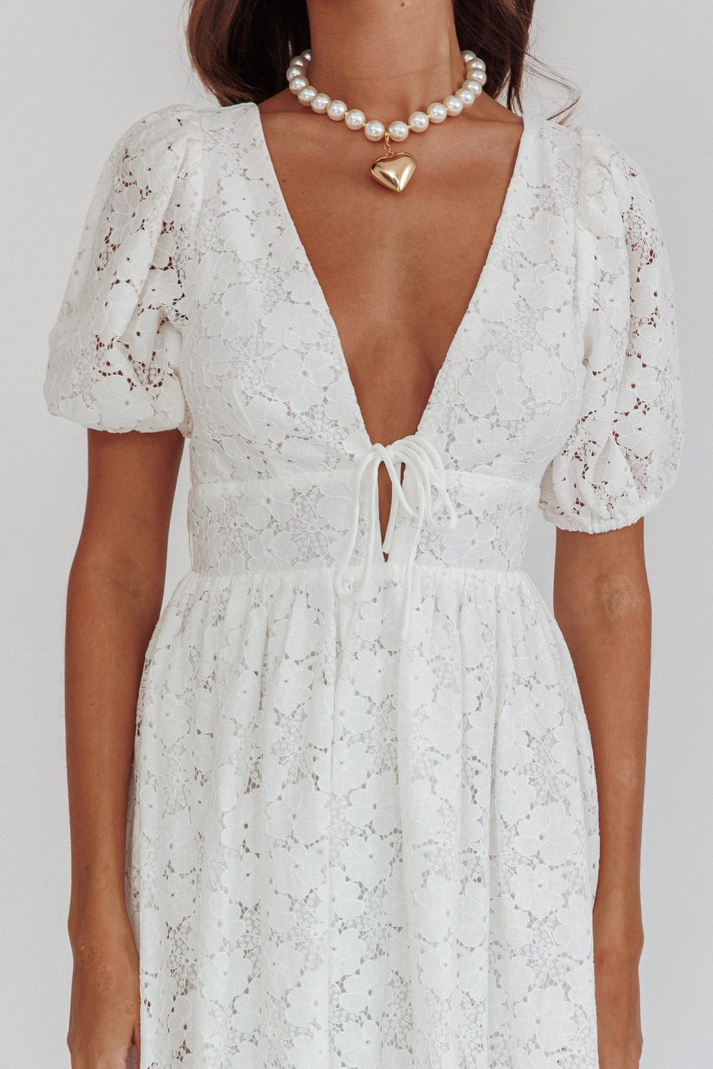 Sunday Kinda Love Puff Sleeve Lace Dress White by Selfie Leslie