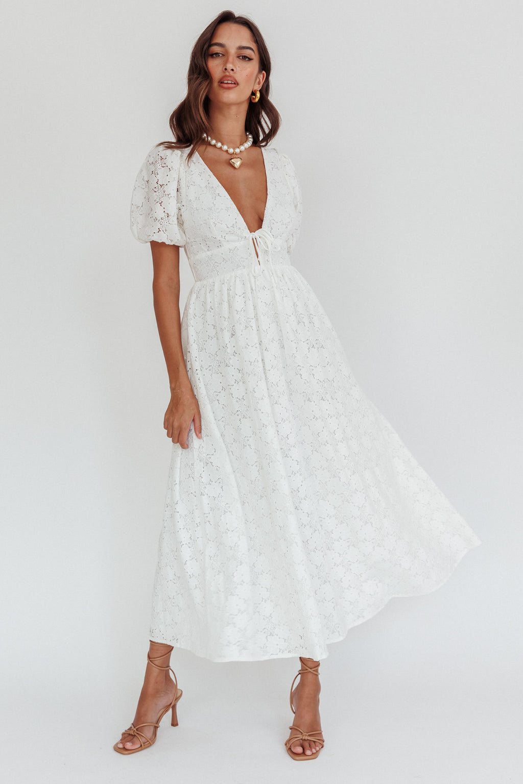 Sunday Kinda Love Puff Sleeve Lace Dress White by Selfie Leslie