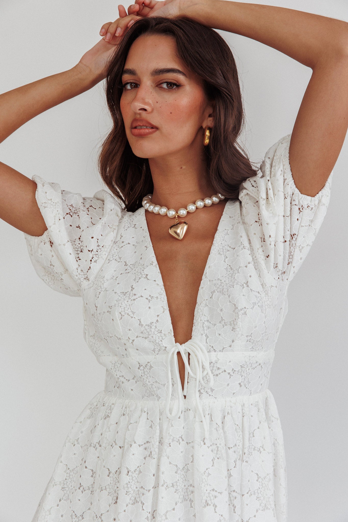 Sunday Kinda Love Puff Sleeve Lace Dress White by Selfie Leslie