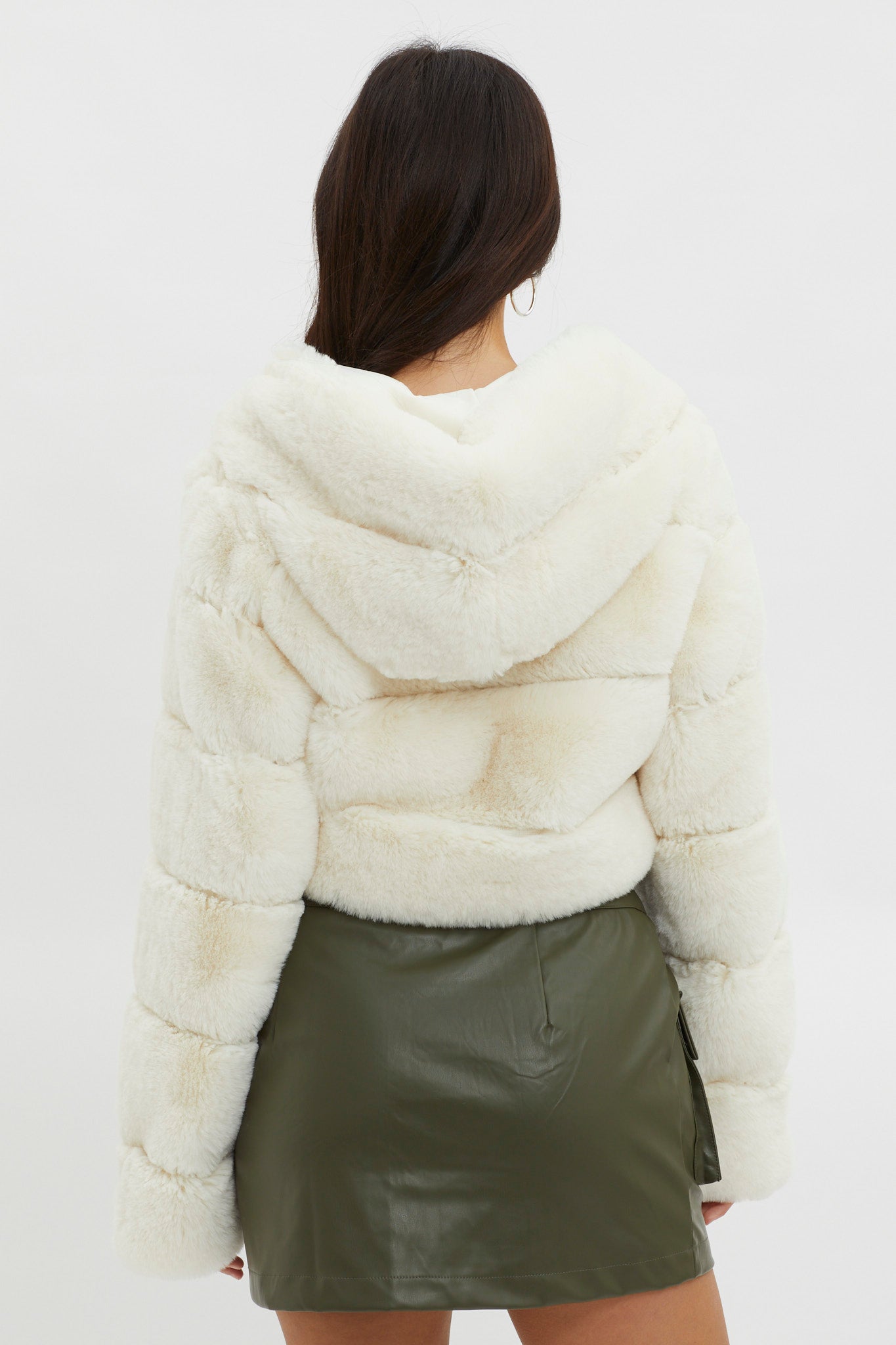 Polina Hooded Faux Fur Jacket Ivory by Selfie Leslie
