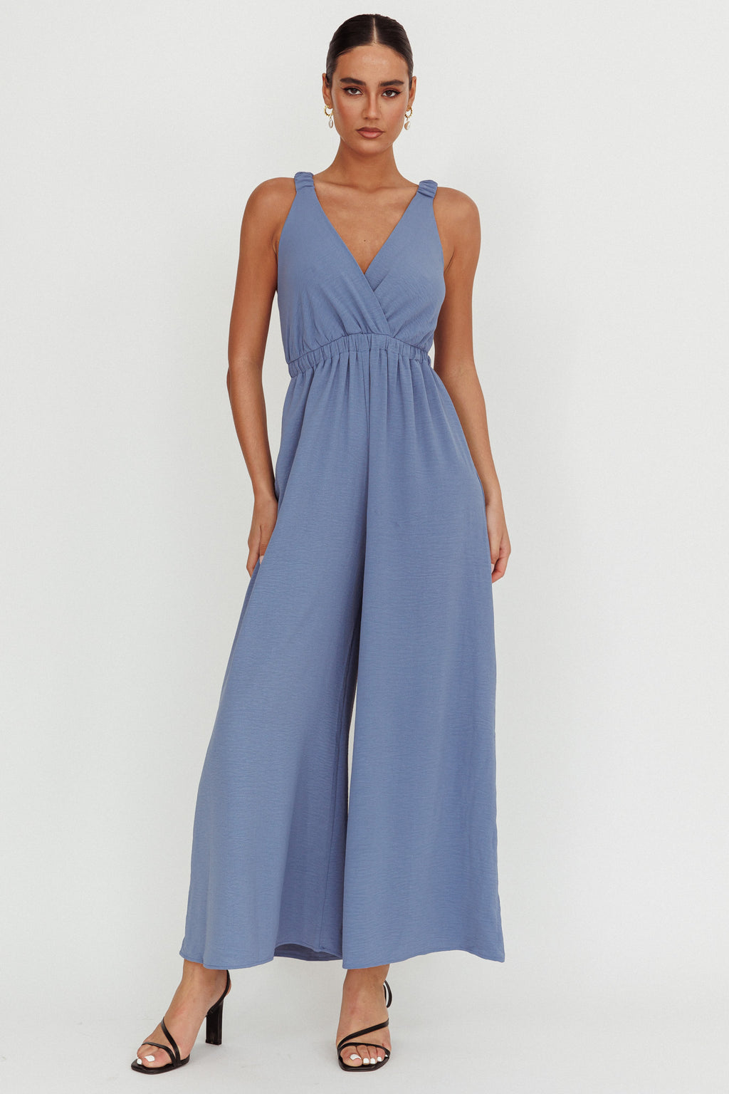 Everything Crossover Strap Jumpsuit Storm Blue by Selfie Leslie