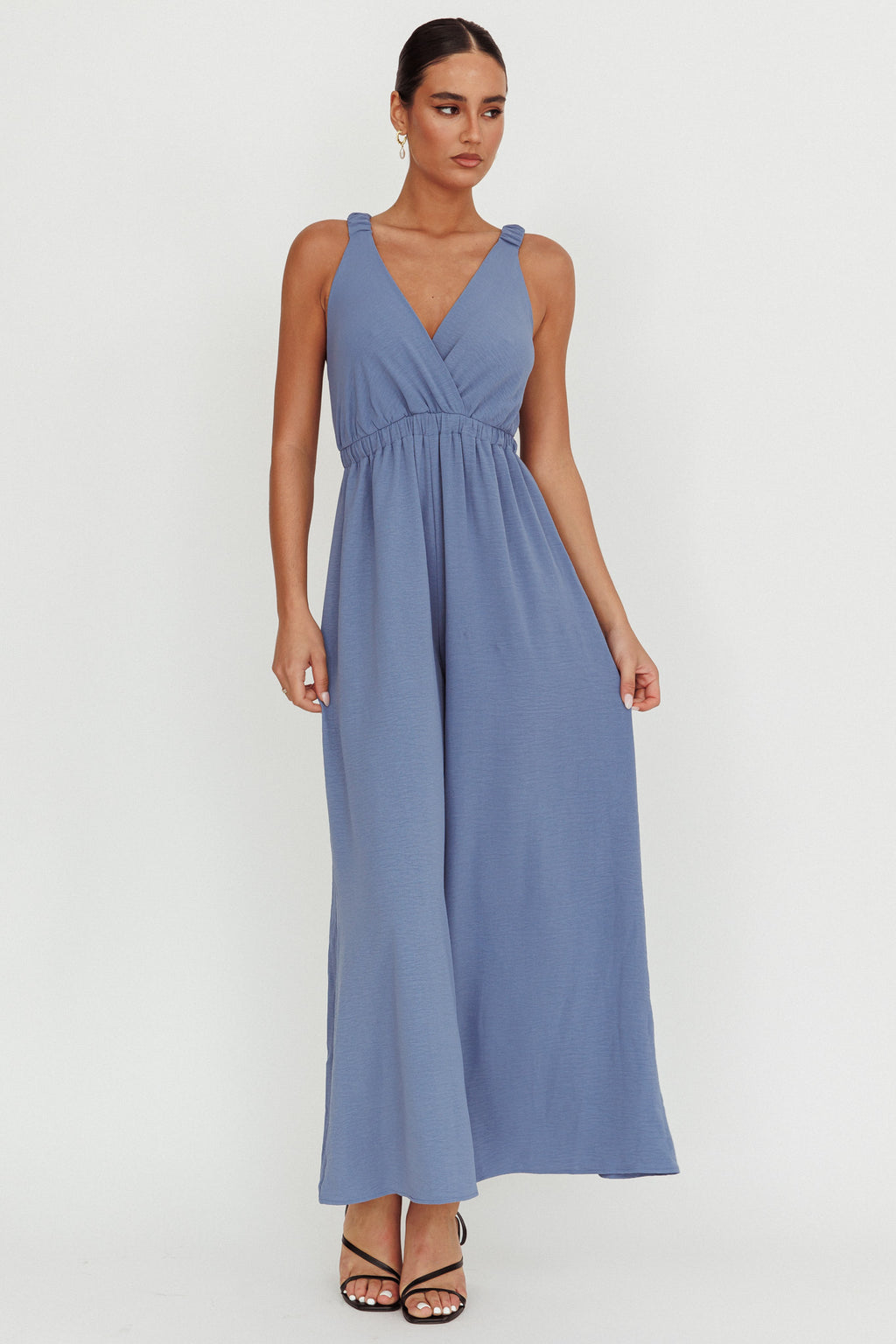 Everything Crossover Strap Jumpsuit Storm Blue by Selfie Leslie