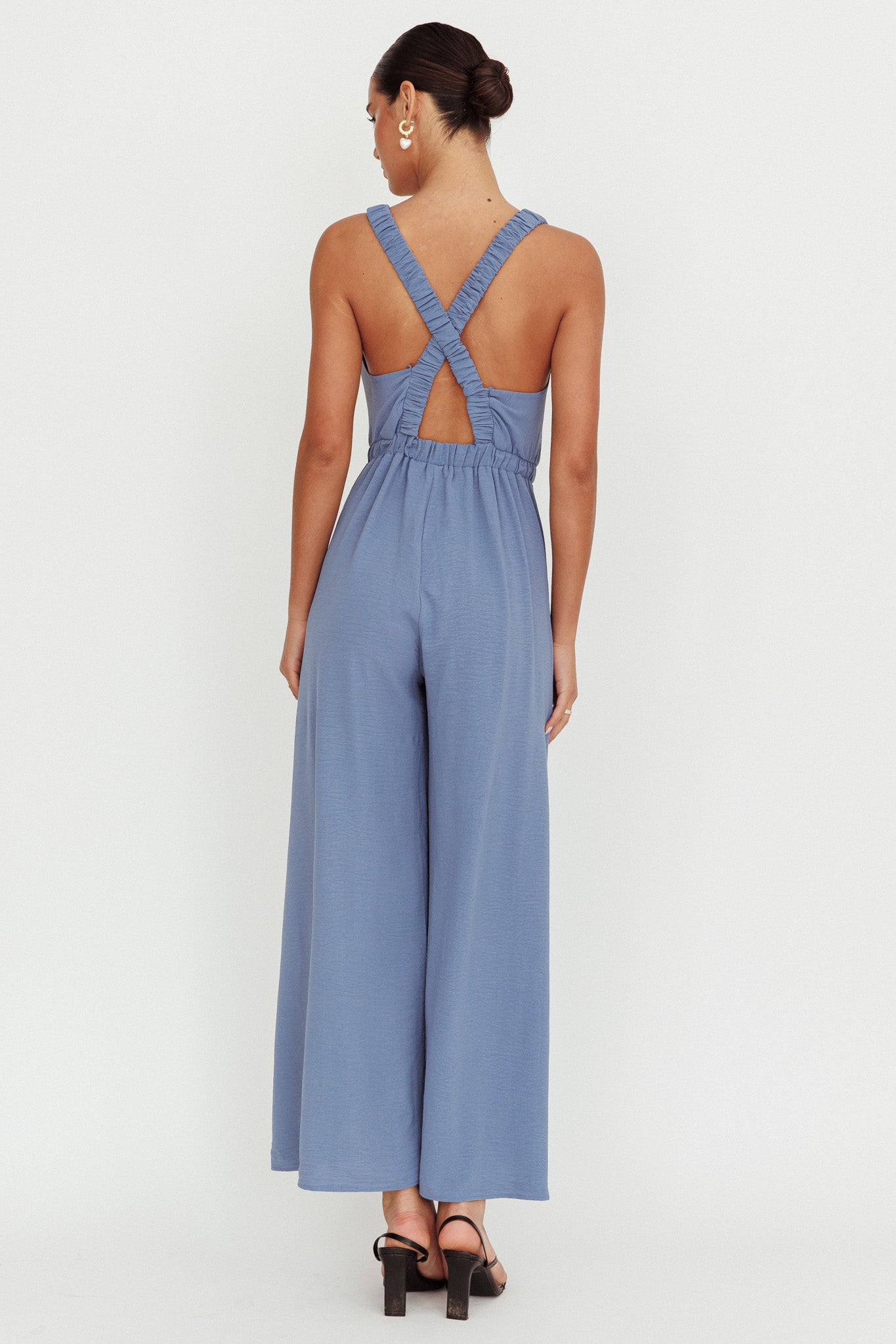 Everything Crossover Strap Jumpsuit Storm Blue by Selfie Leslie