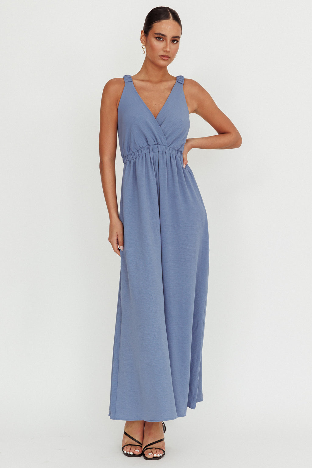 Everything Crossover Strap Jumpsuit Storm Blue by Selfie Leslie