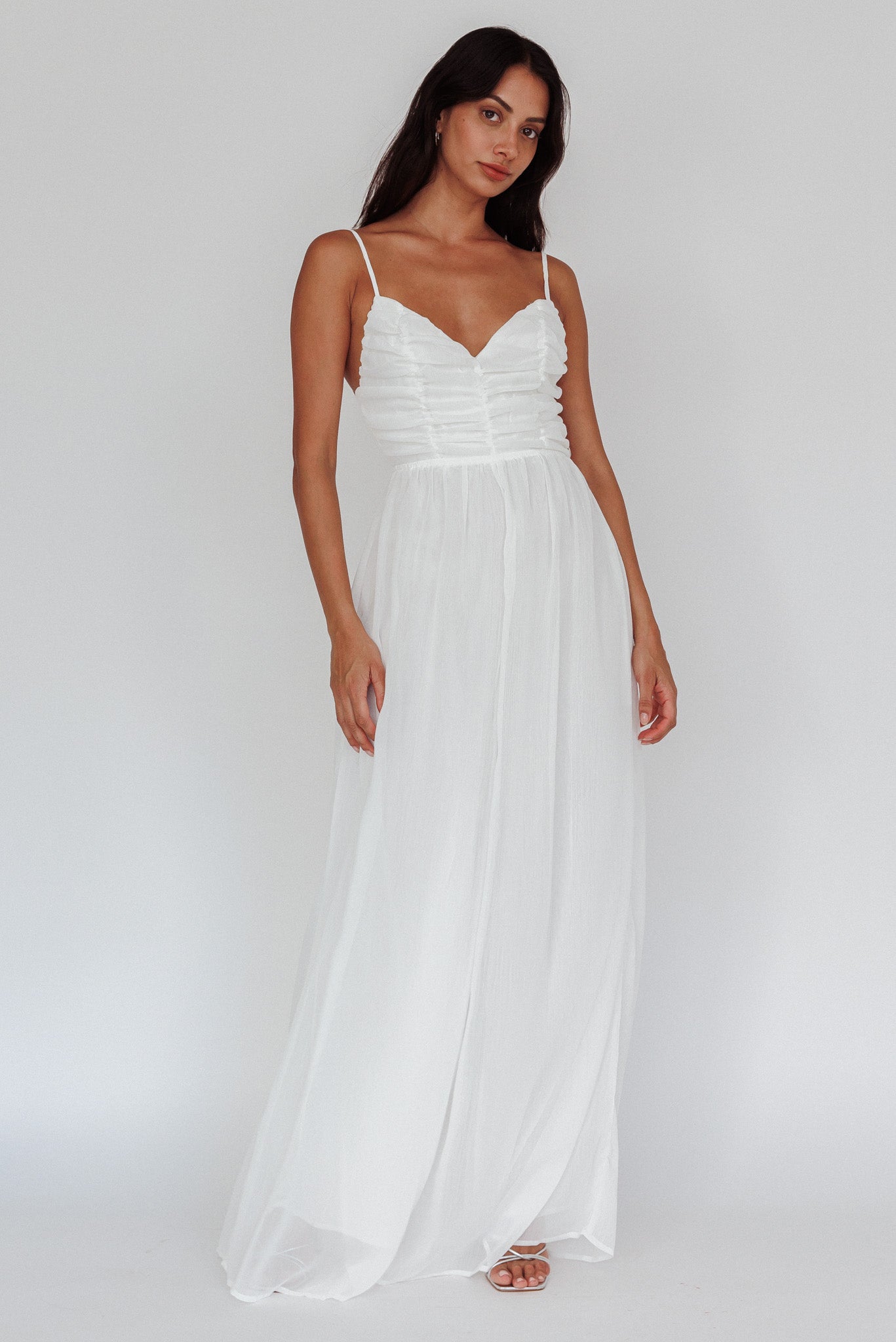 Janicca Ruched Bodice Jumpsuit Off White by Selfie Leslie