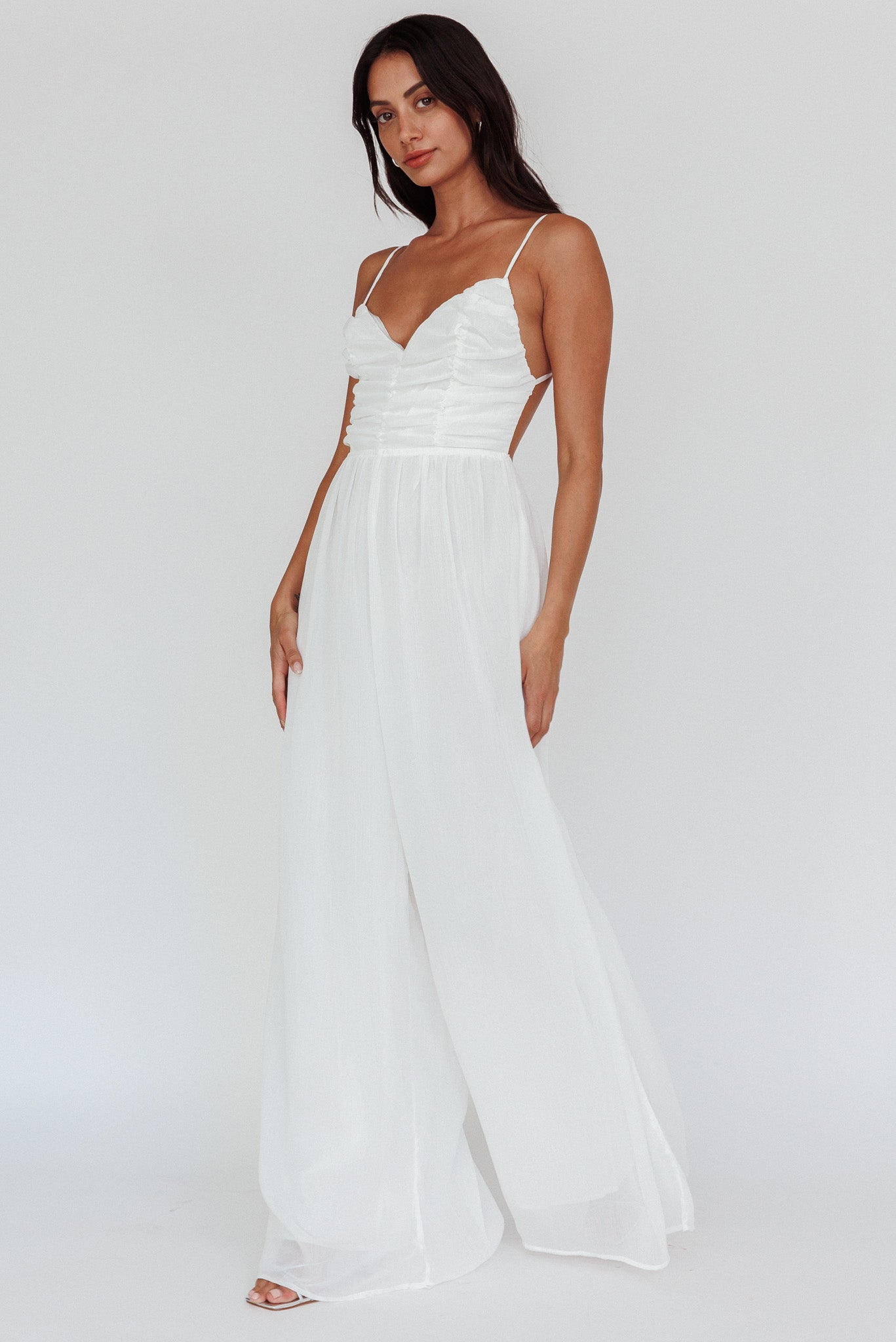 Janicca Ruched Bodice Jumpsuit Off White by Selfie Leslie
