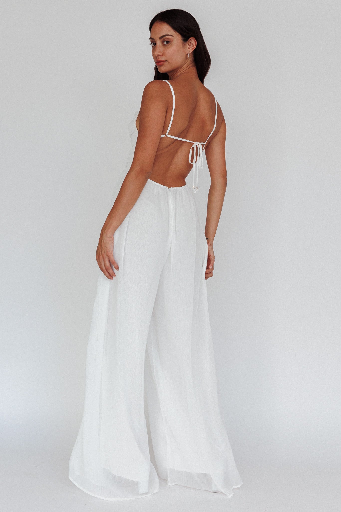 Janicca Ruched Bodice Jumpsuit Off White by Selfie Leslie