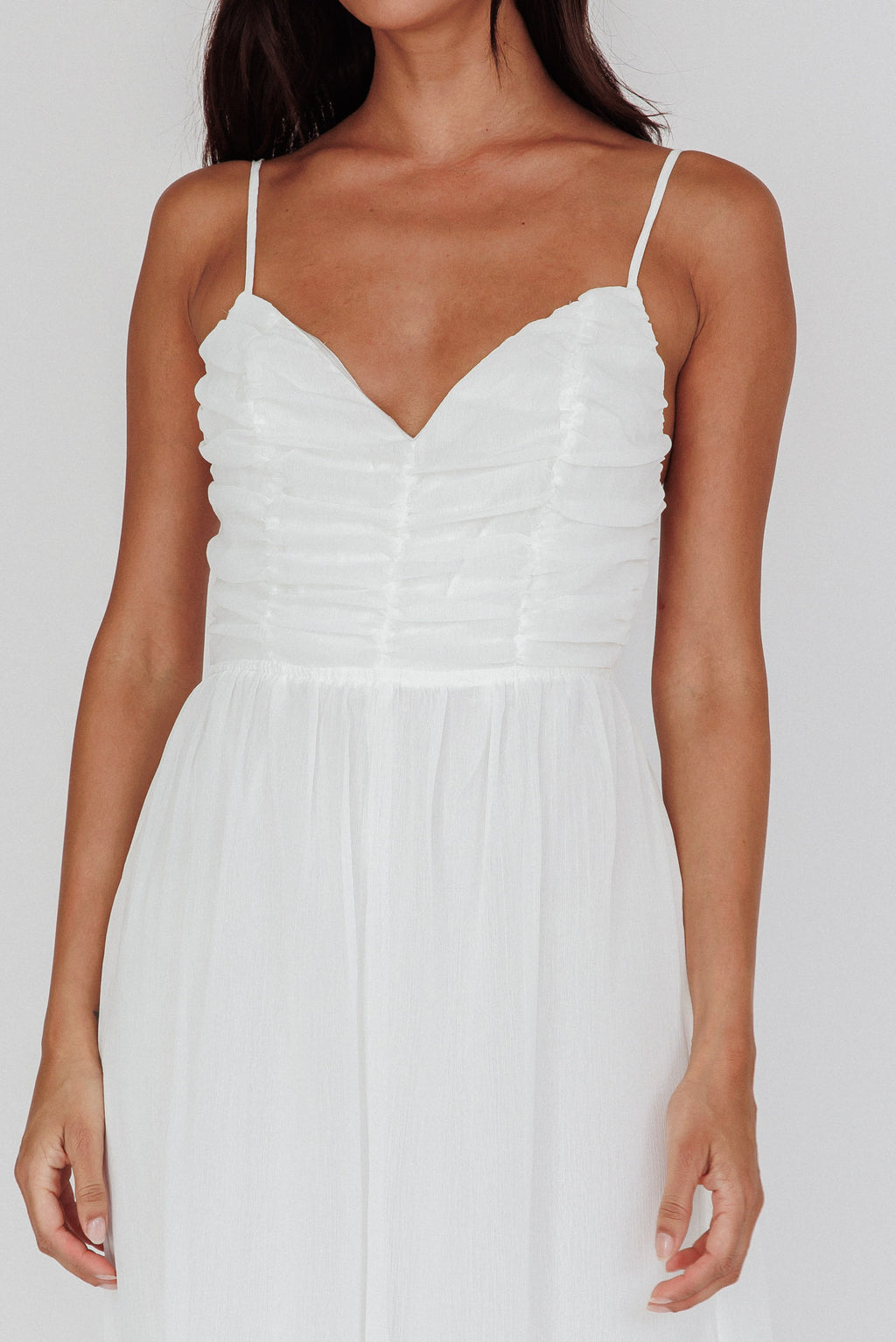 Janicca Ruched Bodice Jumpsuit Off White by Selfie Leslie