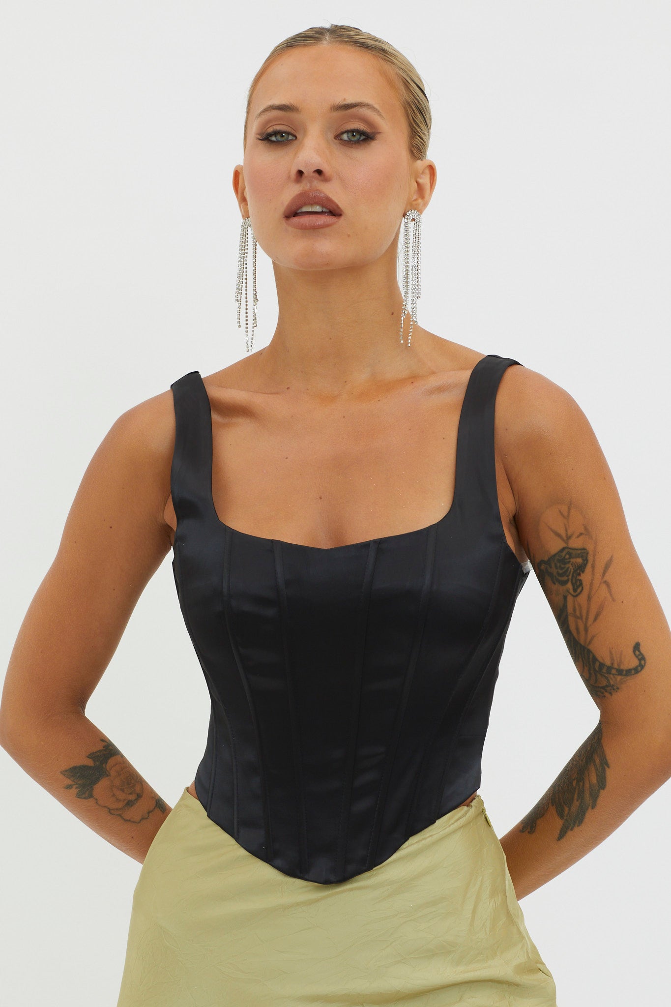 Ruthie Satin Corset Top Black by Selfie Leslie