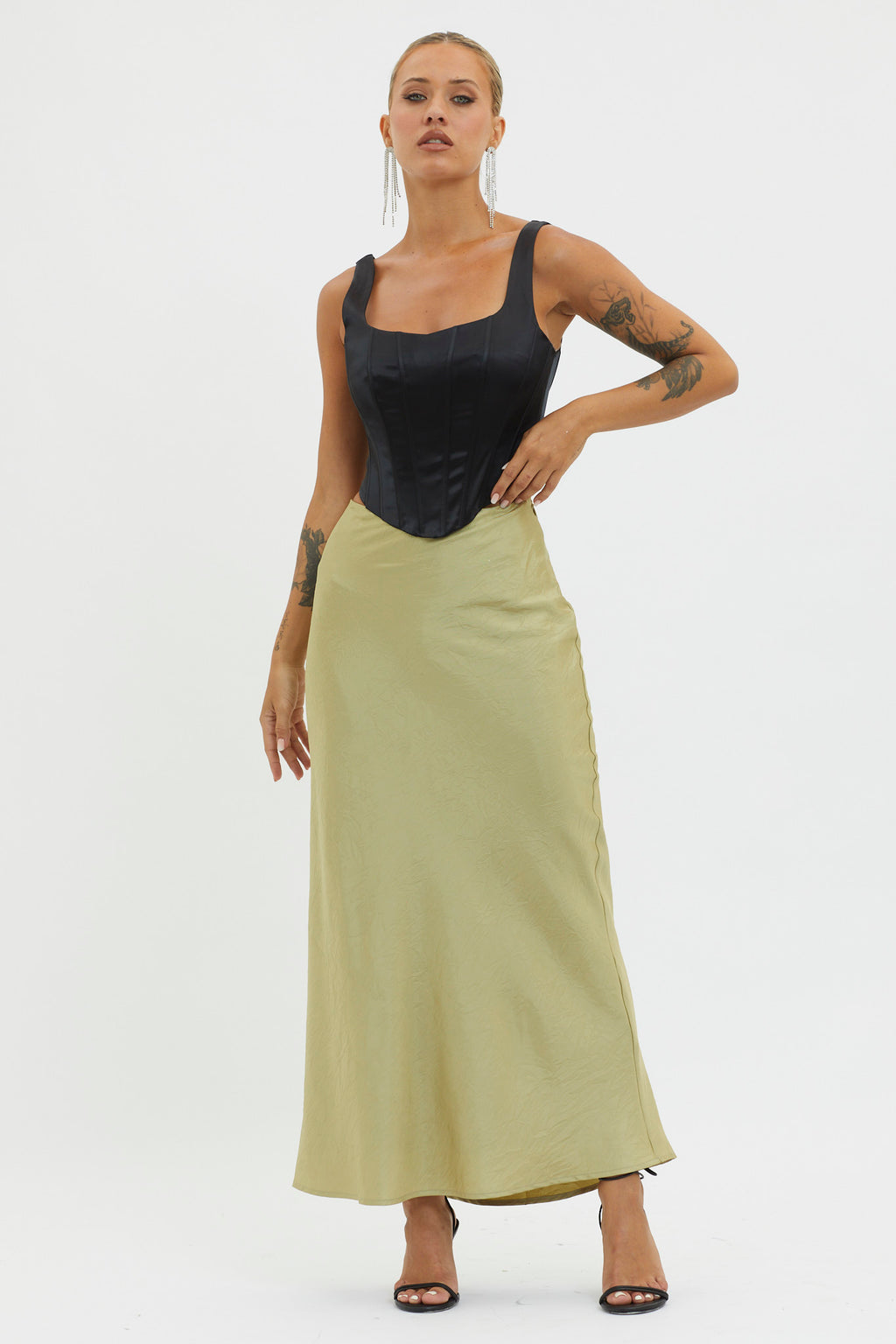 Ruthie Satin Corset Top Black by Selfie Leslie