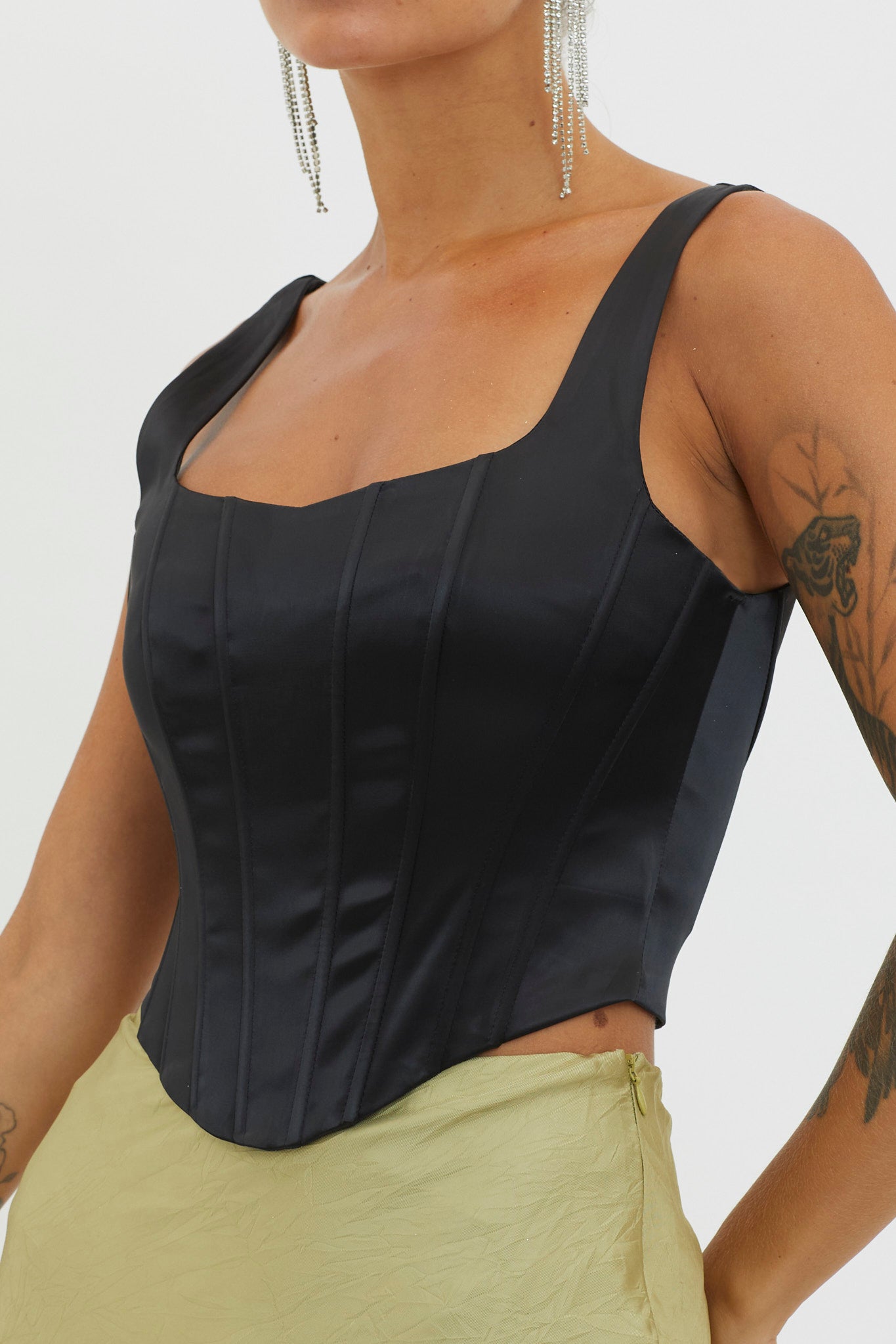 Ruthie Satin Corset Top Black by Selfie Leslie
