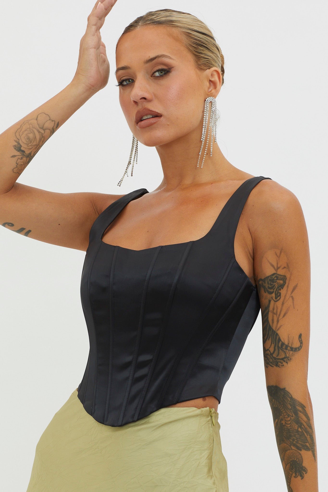 Ruthie Satin Corset Top Black by Selfie Leslie