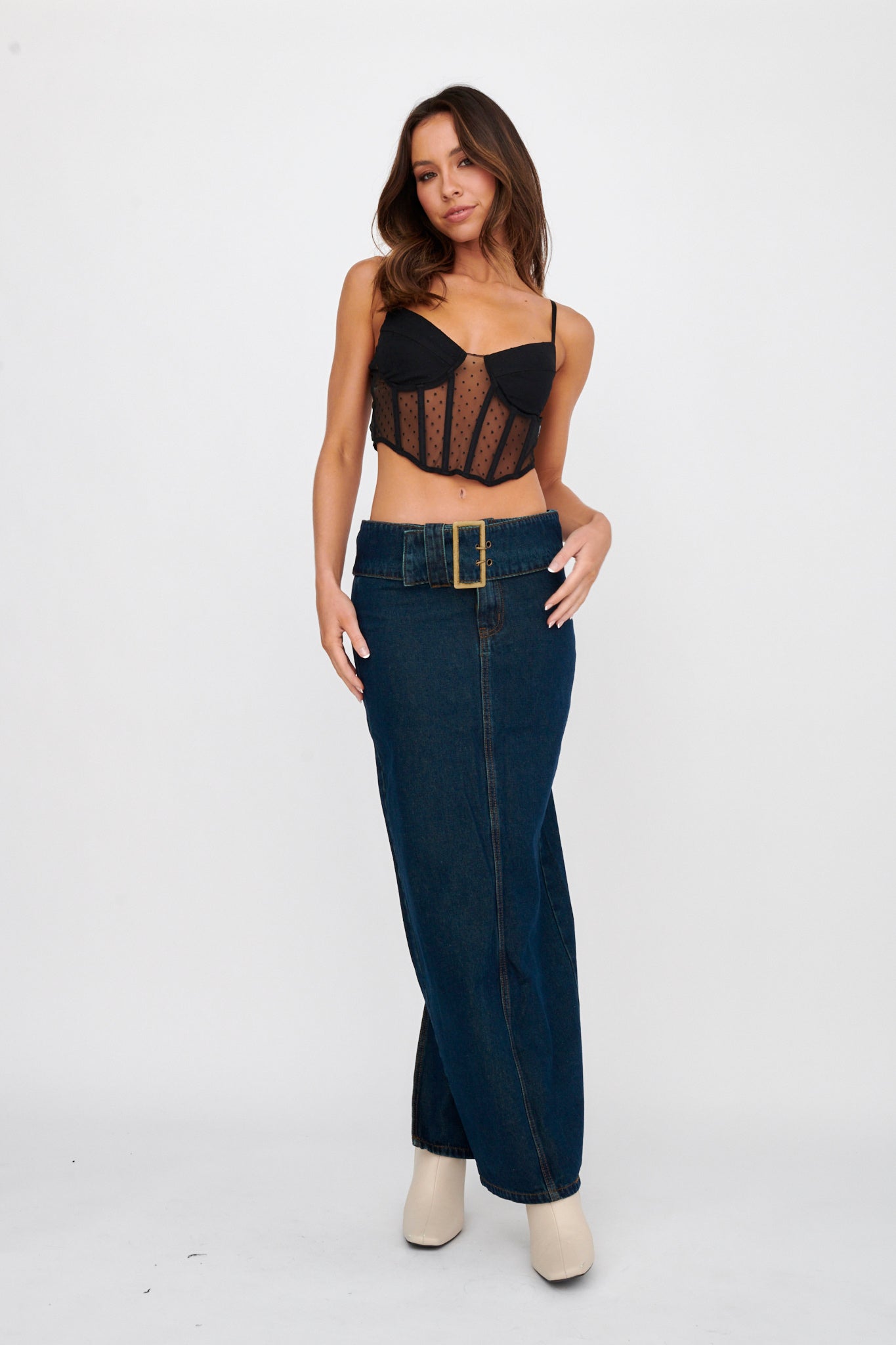 Dance Away Hail Spot Mesh Crop Top Black by Selfie Leslie