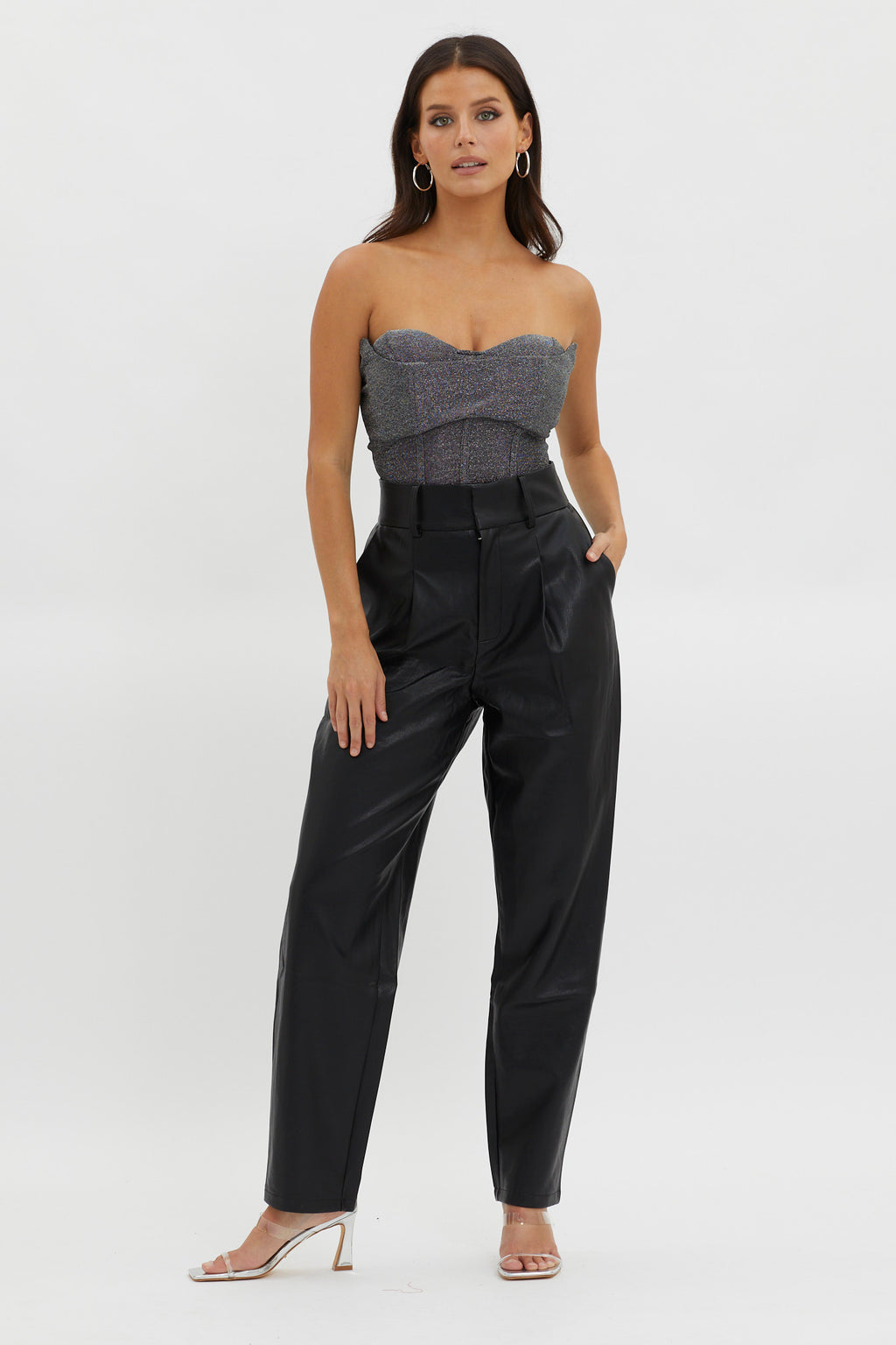 Milky Way Strapless Sparkle Bodysuit Silver by Selfie Leslie