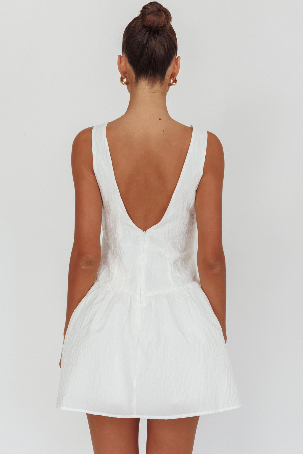 Profile Pic Drop Waist Flounce Mini Dress Textured White by Selfie Leslie