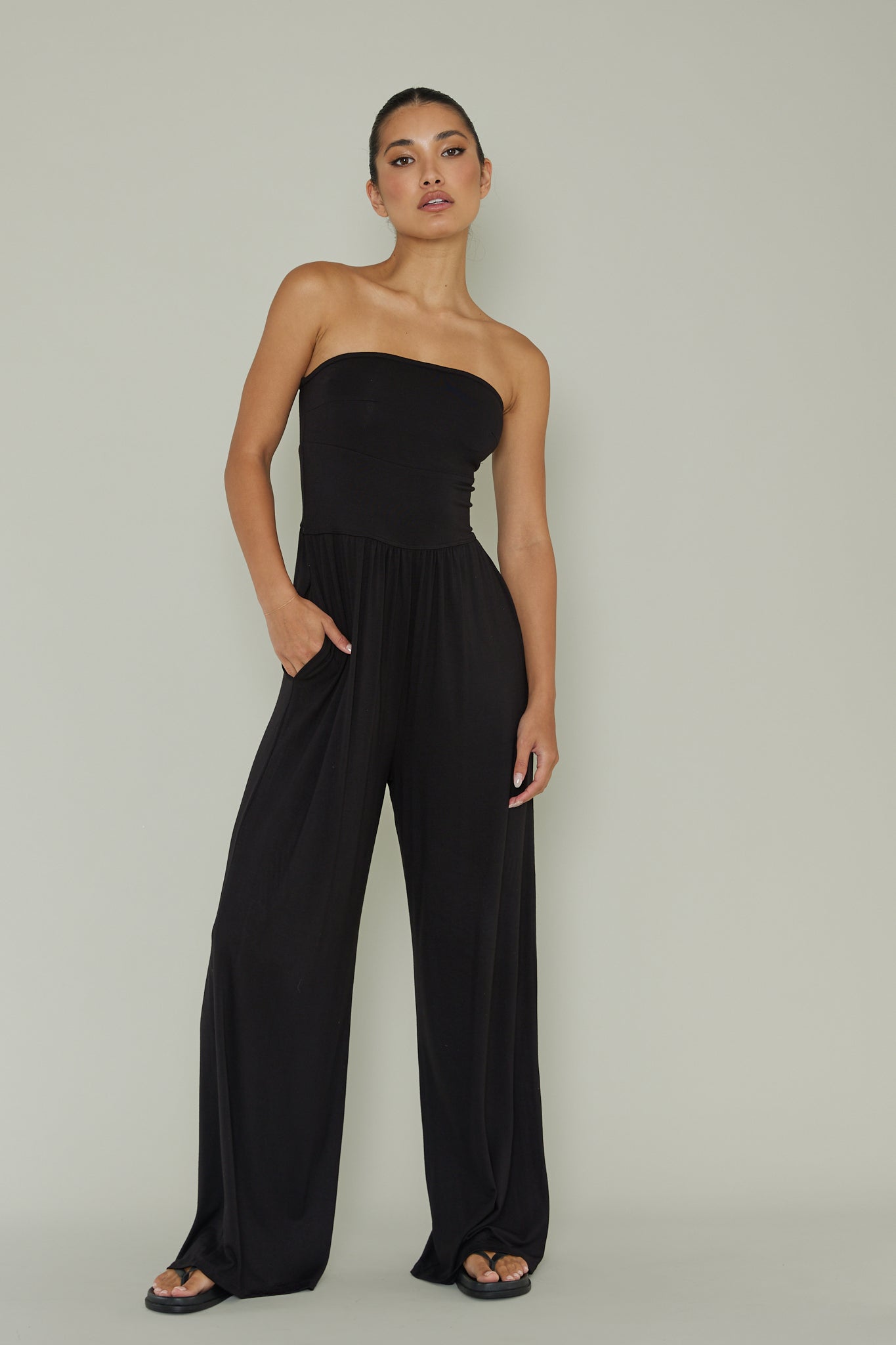 Morocca Strapless Jumpsuit Black by Selfie Leslie