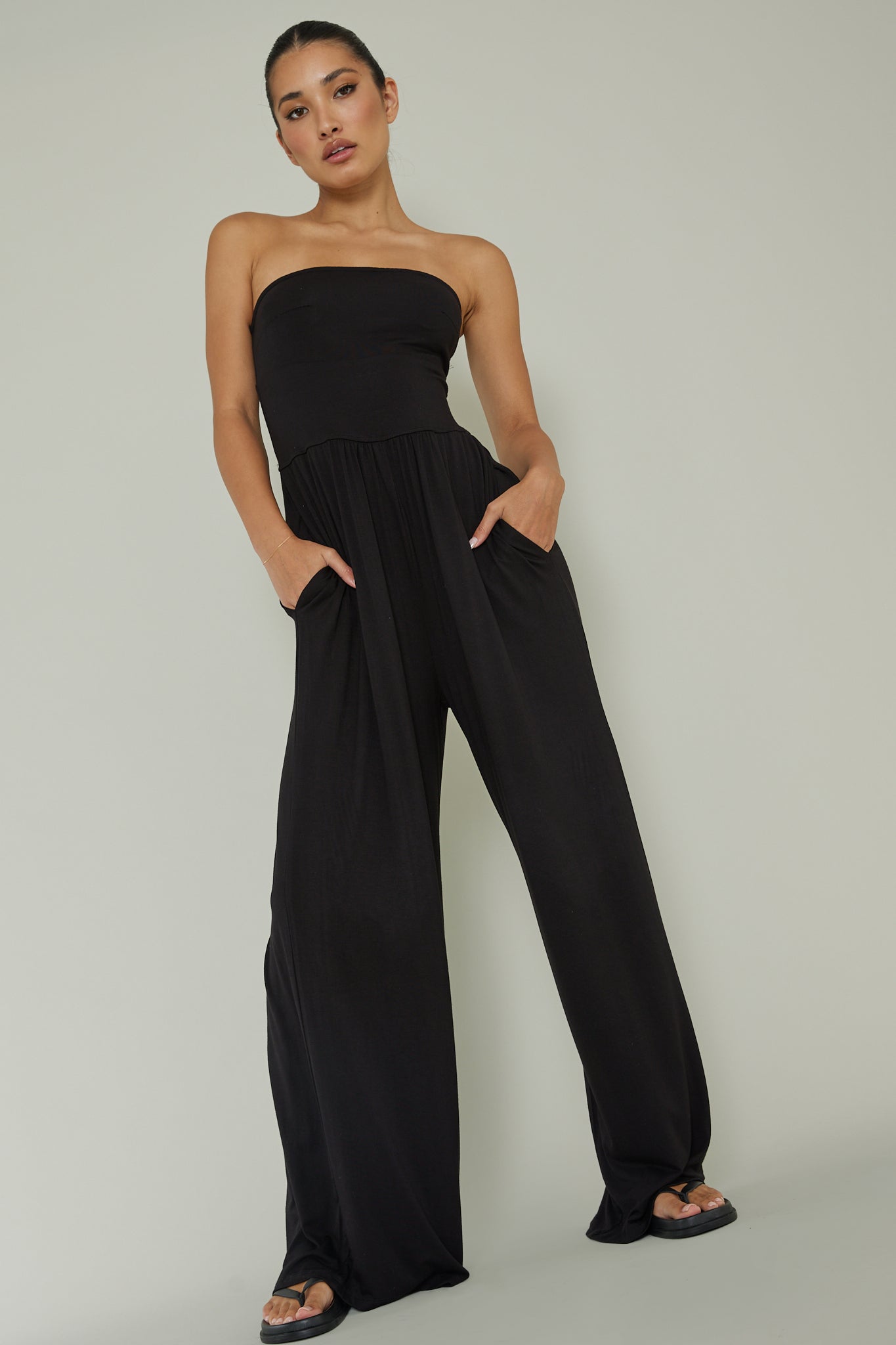 Morocca Strapless Jumpsuit Black by Selfie Leslie