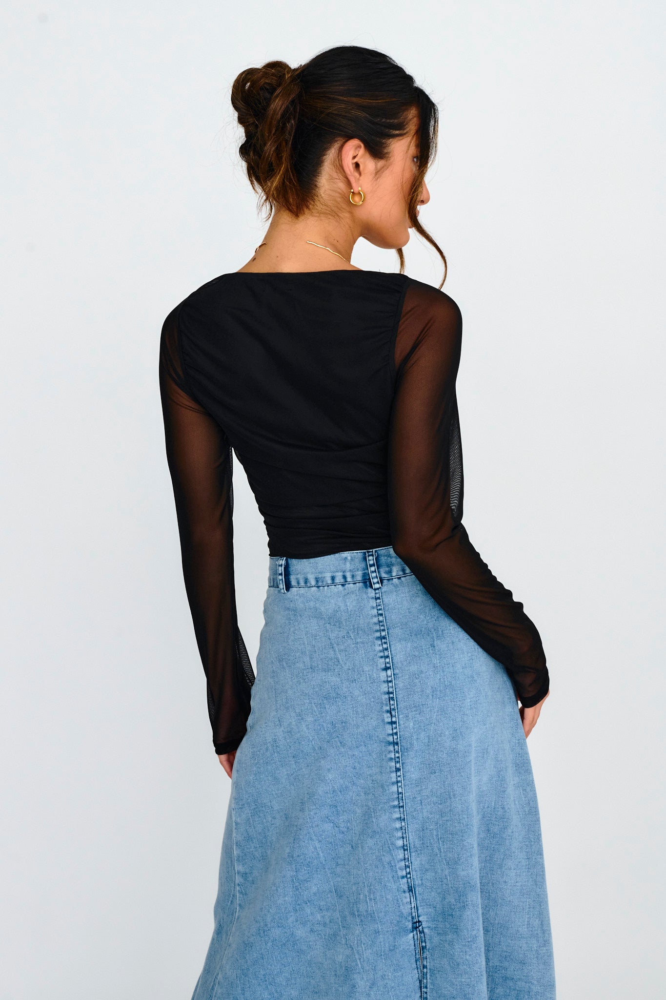 City High Sheer Sleeve Bodysuit Black by Selfie Leslie