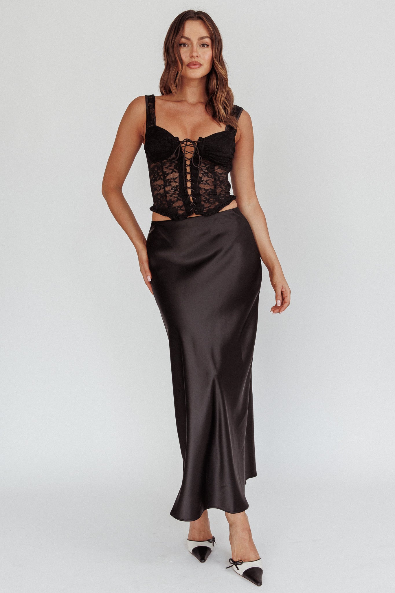 Unrequited Love Satin Maxi Skirt Black by Selfie Leslie