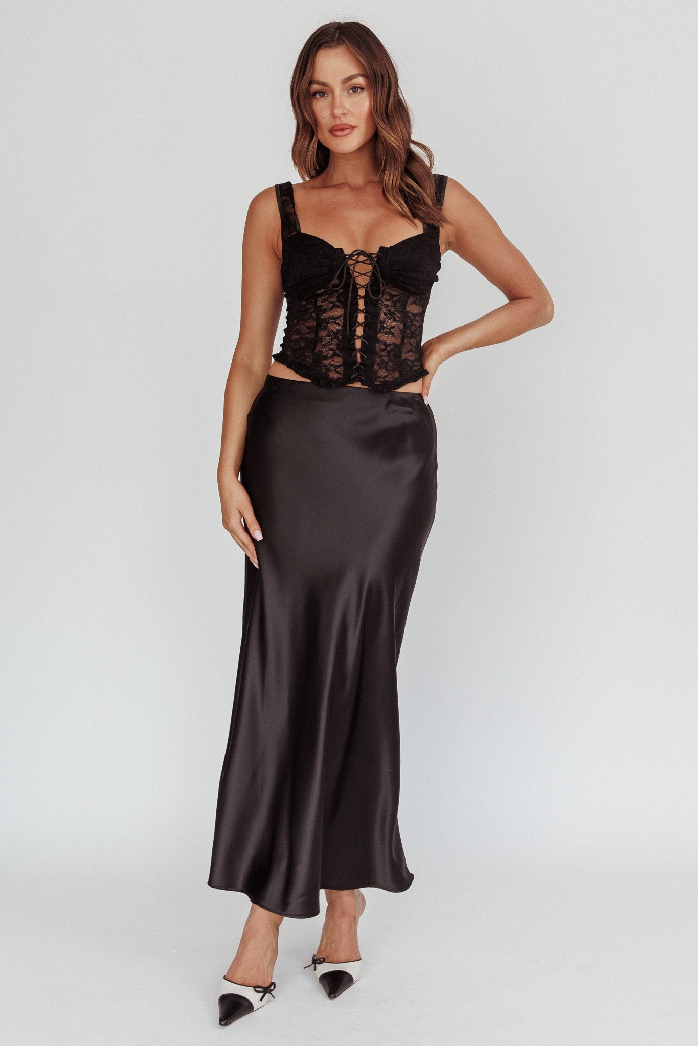Unrequited Love Satin Maxi Skirt Black by Selfie Leslie