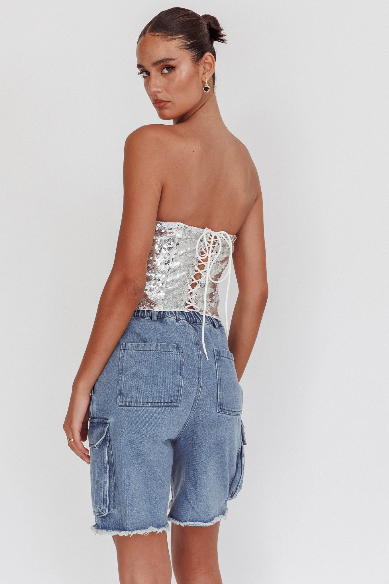 Belgium Strapless Top Sequin Silver by Selfie Leslie